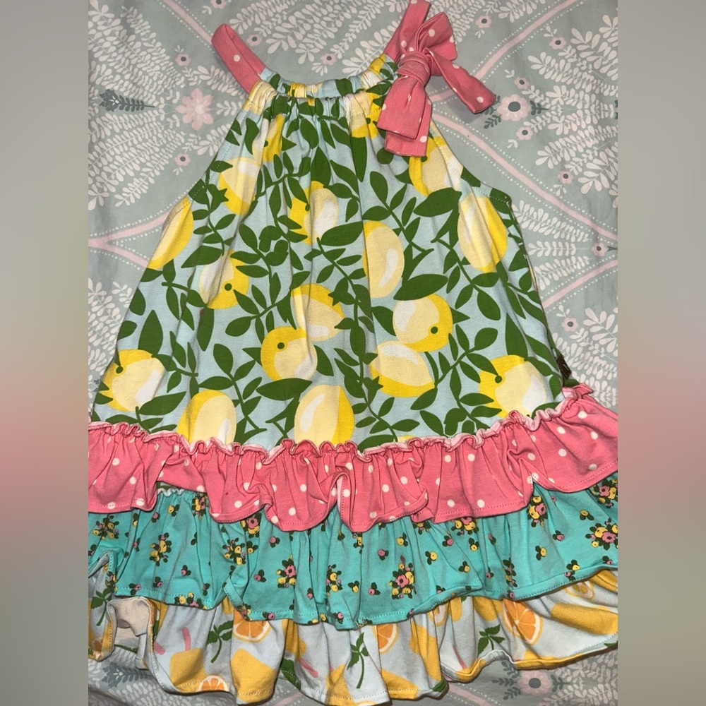 Matilda Jane Lemon Print Dress with Pink Bow